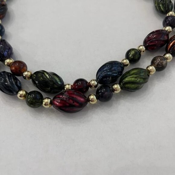 Beaded Necklace Statement Multi Strand with Gold Clasp 12" when clasped VTG - Picture 2 of 4